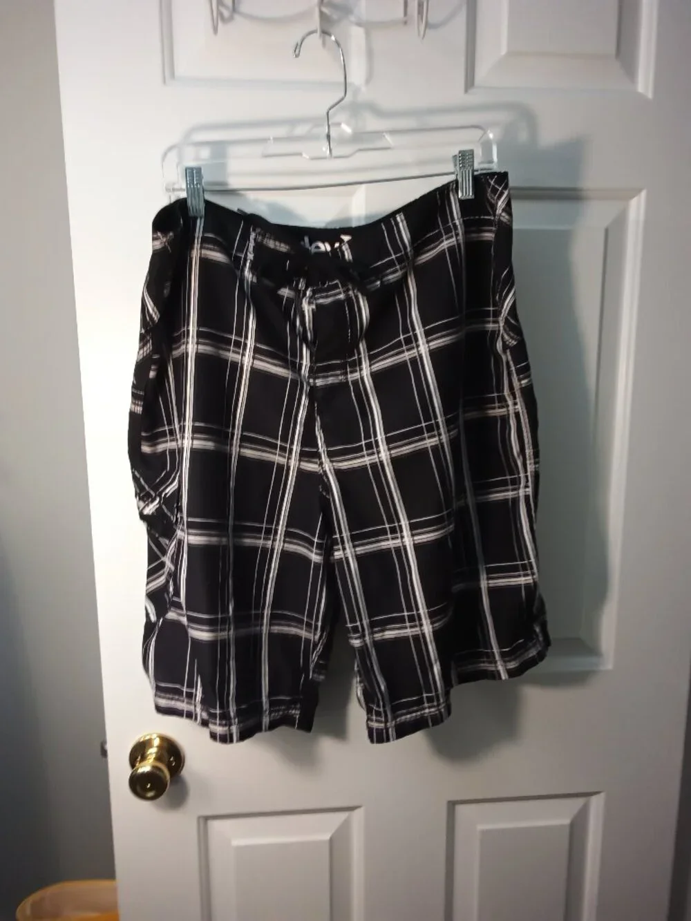 Hurley Black and White Plaid Swim Trunks